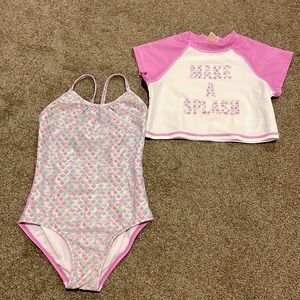 Mermaid Scale One Piece and Matching Rash Guard Top